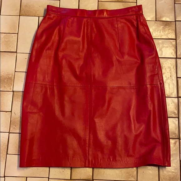 Megan Barrett Dresses & Skirts - Megan Barrett 1980s Red Leather Skirt Size 6 1